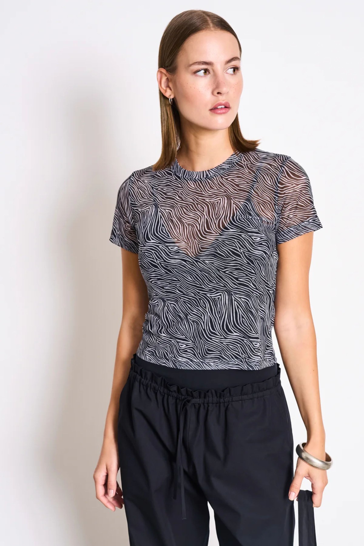 T-Shirt Evie Mesh Zebra Print Schwarz
