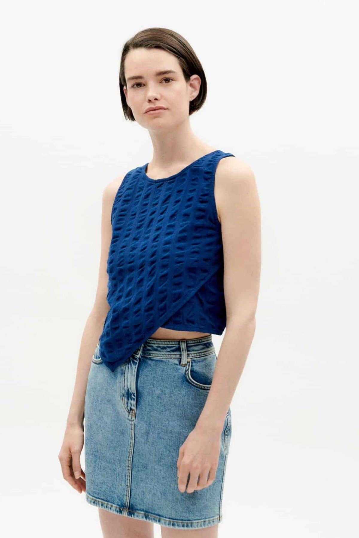 Top Eda Seersucker Blau