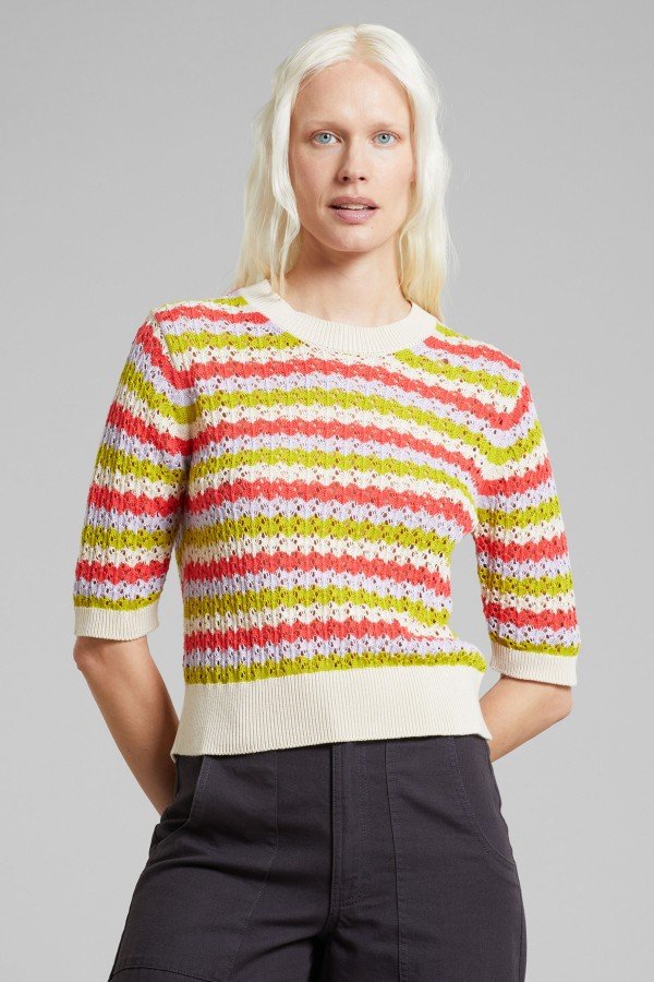 T-Shirt Flen Crochet Stripe Pink