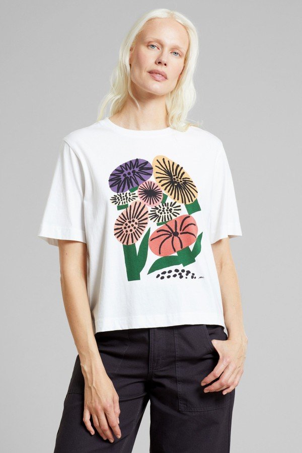 T-Shirt Vadstena Memphis Flowers Weiß