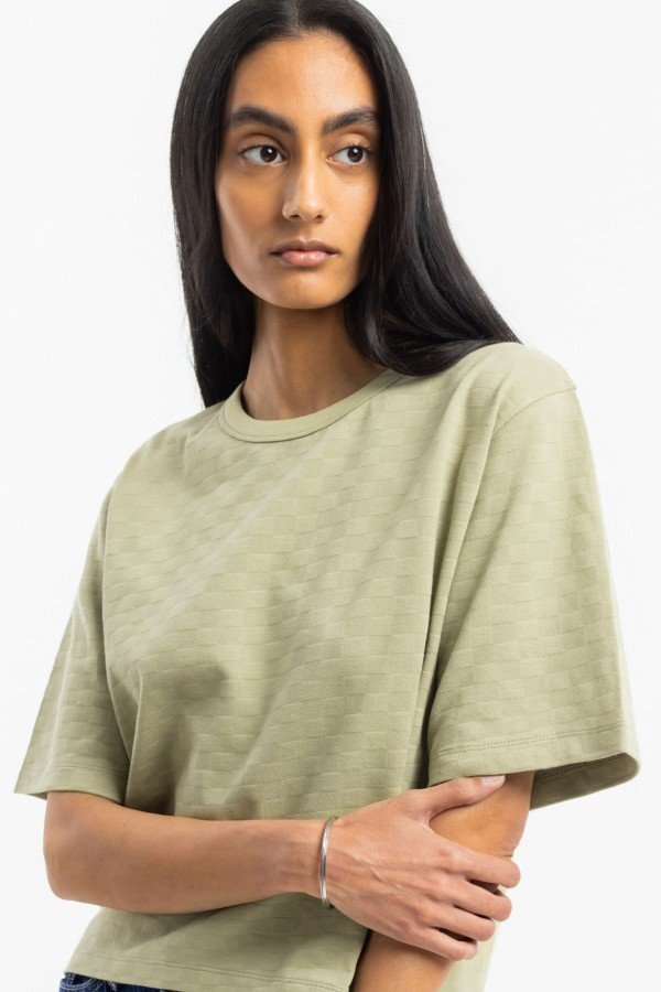 T-Shirt Cropped Tonal Check Grün