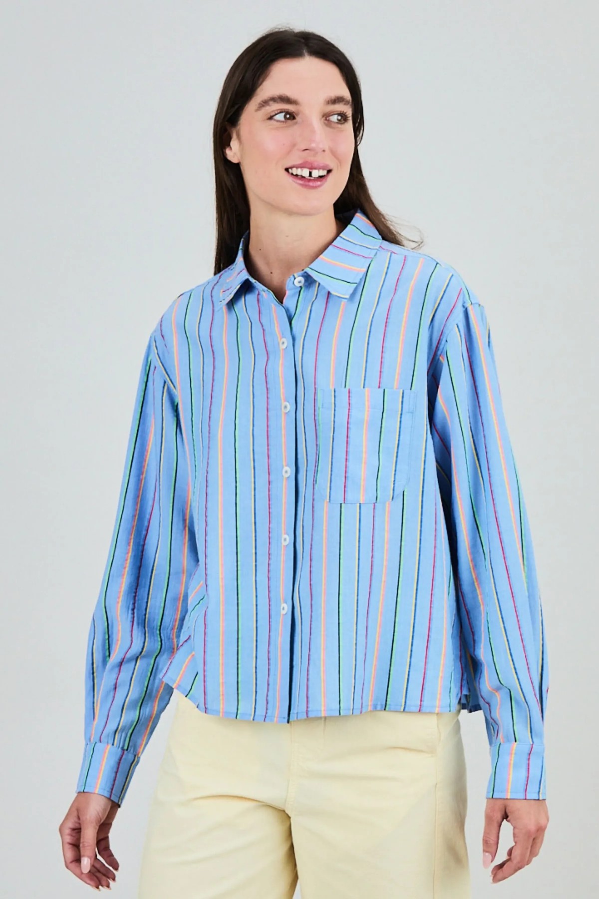 Bluse Stripes Boxy Blau