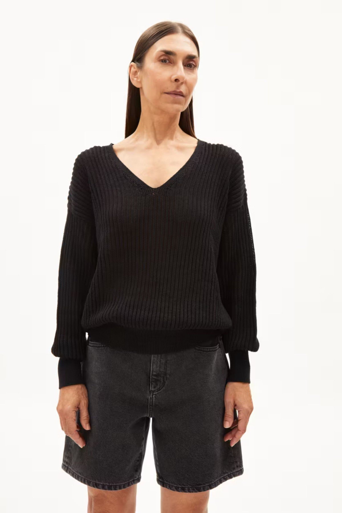 Strickpullover Ranaa Crochet Lino Schwarz