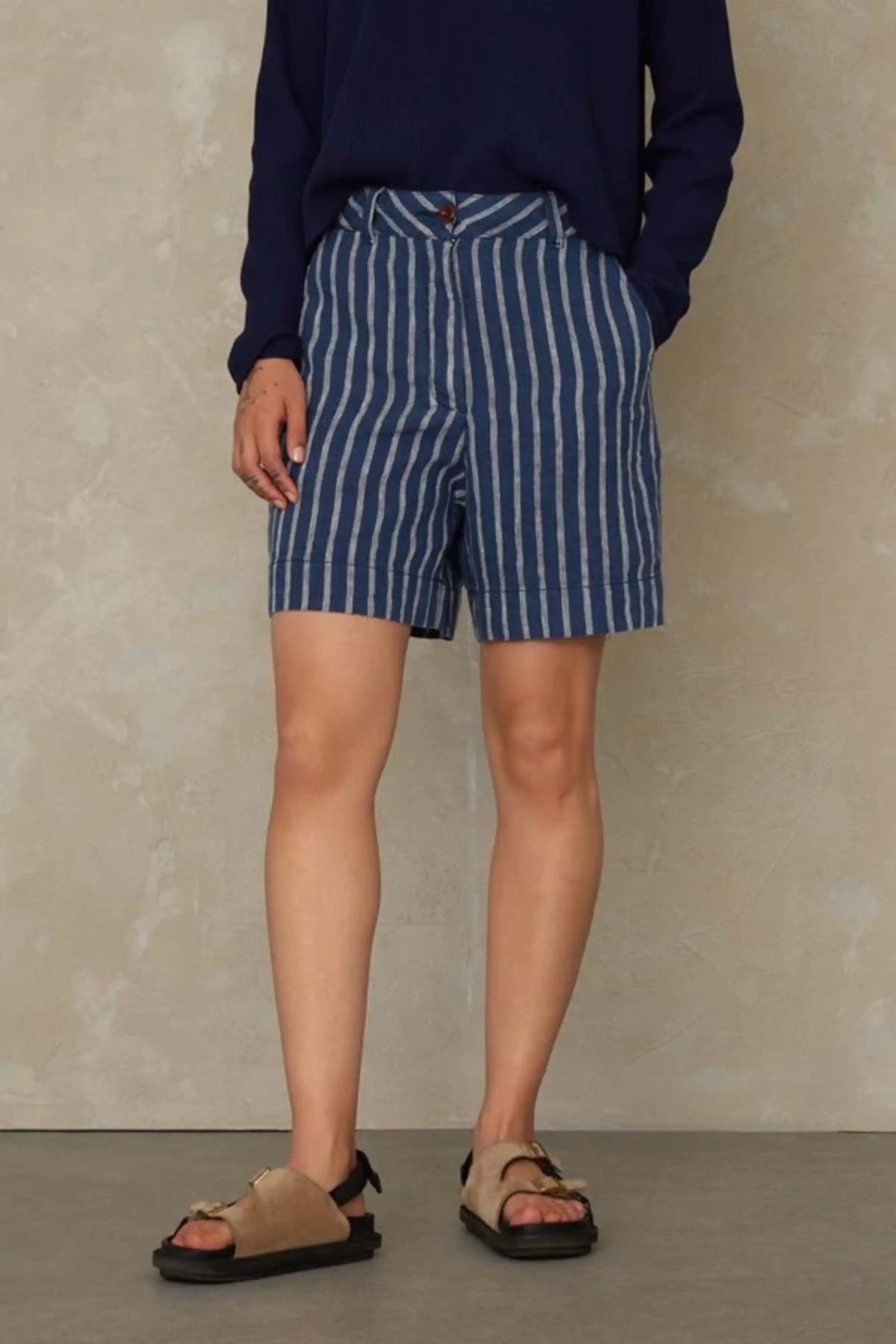 Shorts Bangja Leinen Gestreift Blau