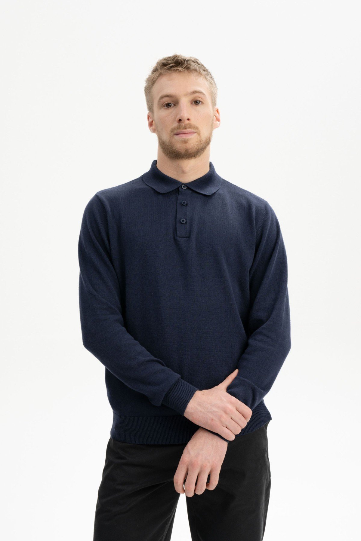 Poloshirt Langarm Harish Blau