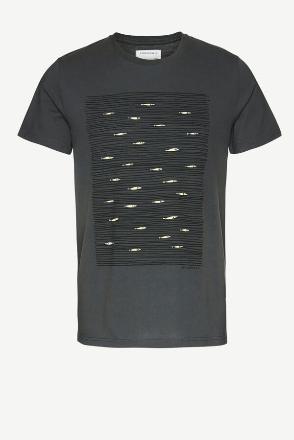 ARMEDANGELS T-SHIRT JAMES GONE FISHING DUNKELGRAU LOV11970 1