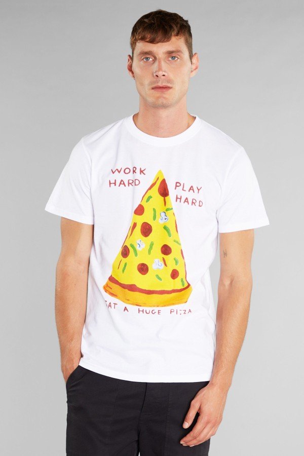 dedicated T-Shirt Stockholm Work Hard Pizza Weiss LOV17146 1